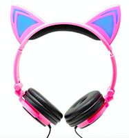 Kids Headphones Cat Ear Headphones for Kids Toddler Foldable Wired LED Lights Over Ear Girls Children Teens Headset (Pink)