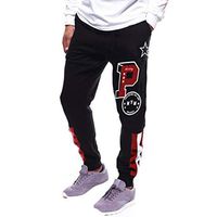 Clearance On Sale Litetao Men Star Printed Long Pants Running Jogging Sport Trouser Overall Sweatpants Hip Hop (L, Black)