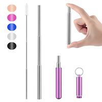 Yoocaa Portable Reusable Metal Straws - Collapsible Travel Drinking Stainless Steel Straws with Carrying Case and Cleaning Brush - Purple