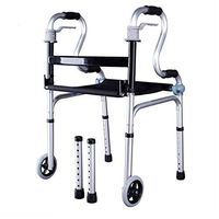 LBSX Folding Walker (2 Wheels) - Front Wheeled Support, Adjustable, Lightweight Portable, Compact Elderly, Handicap Medical Walking Mobility Aid - Push Button Close，51cmx55cmx80cm
