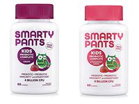 SmartyPants Kids Probiotic Complete Prebiotic, Probiotic, Immunity and Digestion 4 Billion CFU (60 Gummies) Pack of 2 (120 Gummies 60 Strawberry Creme Flavor and 60 Grape Flavor)
