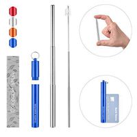 lovelife essentials Reusable Metal Stainless Steel Straws with Case and Cleaning Brush - 9.25'' Telescopic Collapsible Straw 2019 New Design (Blue)