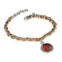 My Identity Doctor - Custom Engraved Medical Alert Bracelet - Silk Woven Steel - Brown