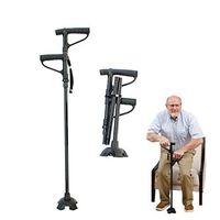 Double Handle Walking Poles Old Man Walking Stick Folding Four Feet with Light Strong Cane