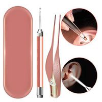 3 Pack Ear Wax Removal Tool with Light-Ear Pick Cleaner Kit for Humans,Earwax Spoon Digger & Tweezers for Ear Health Care Gift Set with Case (Gold)