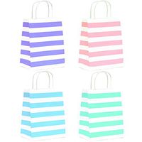 12-Count Stripes Kraft Bags - Premium Paper Bags with Handles, Biodegradable & Sturdy, Food Safe Shopping Bag, Gift Bag (Pastel, 12 Ct Medium)