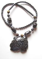 Healing Hematite Necklace with Tiger Pendant Symbol (with Tiger Eye)