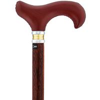 Burgundy Leather Derby Walking Cane with Padauk Wood Shaft and Two Tone Collar
