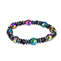 Magnetic Healthcare Bracelet MEIQING Weight Loss Magnetic Therapy Round Stone Bracelet Health Care Black (Rainbow)