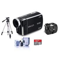 Minolta MN50HD 1080p Full HD 20MP Digital Camcorder, Black - Bundle with 32GB MicroSDHC Card, Video Case, Tripod, Cleaning Kit