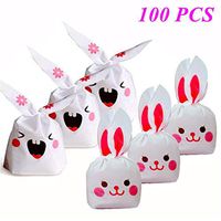 100PCS Easter Bunny Cellophane Treat Bags Candy Gift Wrap Bags Party Favors Supplies Rabbit Ear Bags