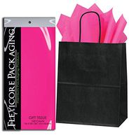 Flexicore Packaging® | 8"x4.75"x10.25" Black Kraft Paper Gift Bags + Gift Tissue Paper (Hot Pink, 5 Bags)