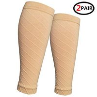 (2 Pairs) Compression Calf Sleeves Men & Women (20-30mmhg) - Best Footless Compression Socks Shin Splints, Running, Leg Pain, Nurses & Maternity Pregnancy - Increase Blood Circulation (Beige)