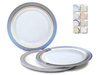 " OCCASIONS" 40 Plates Pack, Heavyweight Disposable Wedding Party Plastic Plates (10.5'' Dinner Plate, Louvre in White/Blue & Gold)