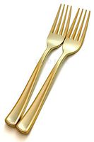 50 Piece Premium Gold Plastic Forks | Extra Heavy Duty with Bright Shiny Finish | Convenient and Strong | Ludere Elegant Disposable Forks