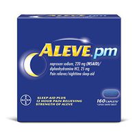Aleve PM Caplets, Naproxen Sodium 220 mg (NSAID)/diphenhydramine HCl 25 mg, Pain Reliever/Nighttime Sleep-Aid, Non-Habit Forming, 160 Count