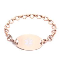 Medical ID Stainless Rose Gold Mini Heart Link Bracelet - DIABETES (Diabetes)