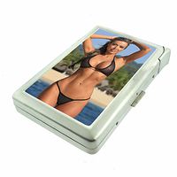 California Pin Up Girls USA D10 Cigarette Case Lighter Smoking King Size Cigarettes Silver Metal Wallet 4" X 2.75" RFID Protection