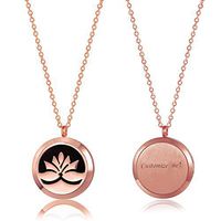 Anavia Personalized 1.18" Dia Lotus Essential Oil Aromatherapy Diffuser Necklace 316L Stainless Steel Pendant Locket Jewelry for Women Girl with 12 Refill Pads Box, Back Engraving