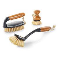 Mastertop 3PCS Durable Bamboo Brush Set with Dish Brush Pan Brush Floor Brush Used to Kitchen Washing Floor Brush Scrubber