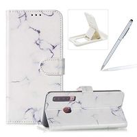 Wallet Case for Galaxy A9 2018,Flip Leather Cover for Galaxy A9 2018,Herzzer Stylish Elegant [White Marble Pattern] Premium Magnetic PU Leather Stand Card Holder Slots Case with Inner Soft TPU