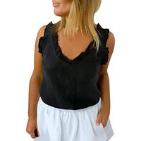 general3 Women Sleeveless Tank Tops Summer Fashion Solid Lace O Neck Blouse Casual Vest Top Shirt(Black,X-Large)