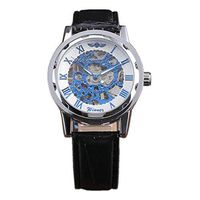 Winner Men Luxury Brand Roman Number Hand-Wind Leather Skeleton Military Watch Automatic Mechanical Wristwatches Gift