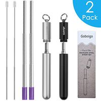 Gobeigo Stainless Steel Resuable Drinking Straws with Metal Travel Case & Telescopic Clean Brush (2 Pack)