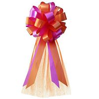 Orange and Hot Pink Fuchsia Pull Bows with Tulle Tails - 8" Wide, Set of 6, Spring, Summer, Valentine's Day, Wedding Pew Bows, Aisle Decor, Reception, Birthday, Decoration, Fundraiser, Easter