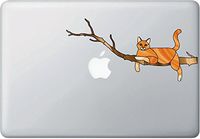 Yadda-Yadda Design Co. Orange Ginger Charming Cat on Branch - Stained Glass Style Vinyl Decal for MacBook | Laptop YYDC (8.5" w x 4" h) (Face Left, Orange Cat)