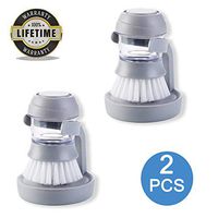 Soap Dispensing Palm Brush (2 Pack), Kitchen Sink Pan Brush, Kitchen Cleaning Brush with Stainless Steel Body and Sturdy Nylon Bristles Dishwashing for Dish Pot Pan Sink Cleaning