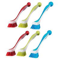 Klickpick Home Dish Scrubber Brushes Assorted Colors Dish Washing Brush with Soft Long Handle Scrubbing Brushes with Suction Cup Multiple Use Cleaning Scrub Brush,Set of 6- Pink,Green,Blue