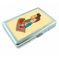 Pizza Love Em6 Hip Silver Cigarette Case Id Holder Metal Wallet 4" X 2.75" RFID Protection