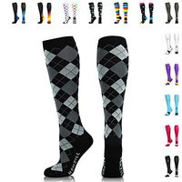 NEWZILL Men & Women's Compression Socks for Athletic, Nurses, Shin Splints, Maternity & Flight Travel, Black Gray Argyle - Large (1 pair)