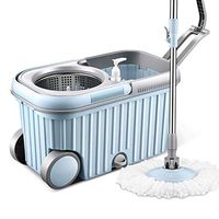 MISTXIN Mop 360 Spin Bucket Set with 2 Pieces Microfibre Head Free - 360 Rotatable Degrees - Stainless Steel Drainage Basket