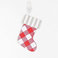 4" X 6.75" X .5" Wood Stocking Ornament (Buffalo Check), White/Red/Gray – 70464