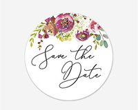 Floral Save The Date Stickers, Wedding and Bridal Shower Event Favor Labels (#379-011)