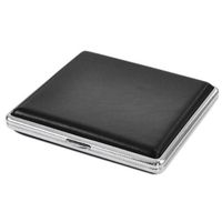 HOUSWEETY Black Copper Leather Cigarette Case Holder Box for 20 Cigarettes 0.09KG