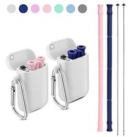 Yoocaa Reusable Silicone Collapsible Straws - 2 Pack Portable Drinking Straw with Colorful Carrying Case and Cleaning Brush, BPA Free - Pink Blue