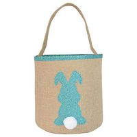 Easter Bunny Basket Egg Bags for Kids,Canvas Cotton Personalized Candy Egg Basket Rabbit Print Buckets with Fluffy Tail Gifts Bags for Easter