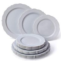 HEAVY DUTY PLASTIC PLATES SET | 10 Dinner Plates | 10 Salad Plates | 10 Dessert Plates | Elegant Plastic Dinnerware | Fine China Look | Upscale Wedding Dining  (Vintage Collection - Grey)
