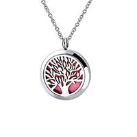 GOMYIE Tree Of Life Stainless Steel Essential Oil Diffuser Necklace Pendant Jewelry(White K)