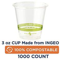 100% Compostable Cups by World Centric, Made from Ingeo PLA, for Cold Drinks, Clear, 3 oz (Pack of 1000)