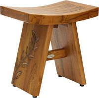 AquaTeak 18" Asia Teak Shower Bench with Carved Leaves on One Leg
