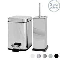 Harbour Housewares Square Steel Bathroom Pedal Bin & Toilet Brush Set - Chrome