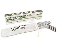 8 Pack Eco Friendly Reusable Stainless Steel Drinking Straw Set + 2 Brushes with Pouch High Quality Premium Metal Straws for Smoothie Milkshake Drinks BPA Free Dishwasher Safe USA Company (Silver)