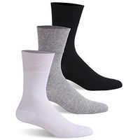 Facool Diabetic Socks for Men Women Ankle Non Elasitc Diabete Cotton Socks, Loose Top Extra Wide Socks for Swollen Feet 3 Pairs Black/Grey/White M