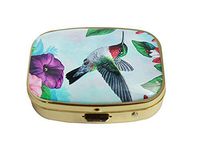 LCTCKP Custom Fashion Square Glass Gold Pill Case Decorative Metal Western Medicine Tablet Container Box (Hummingbird Greeting)