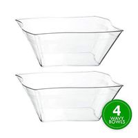 Plasticpro Disposable Elegant Wave Design Square Plastic Clear Serving Bowls Medium Size, Heavy Duty, for Party's Snack or Salad Bowl, Pack of 4