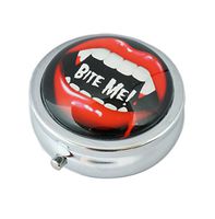 Halulu BITE ME Custom Fashion Round Glass Pill Case 2.1 Inch Tablet Holder Storage Bag Wallet